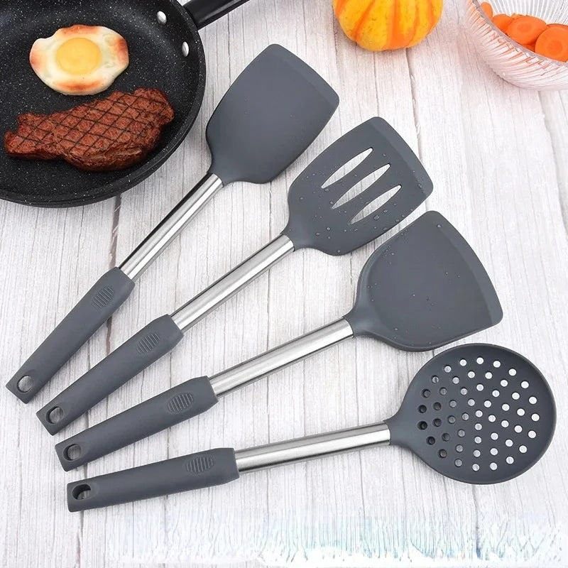 12-Piece Silicone Kitchen Utensil Set with 360° Rotating Holder – Heat Resistant, Space-Saving Design