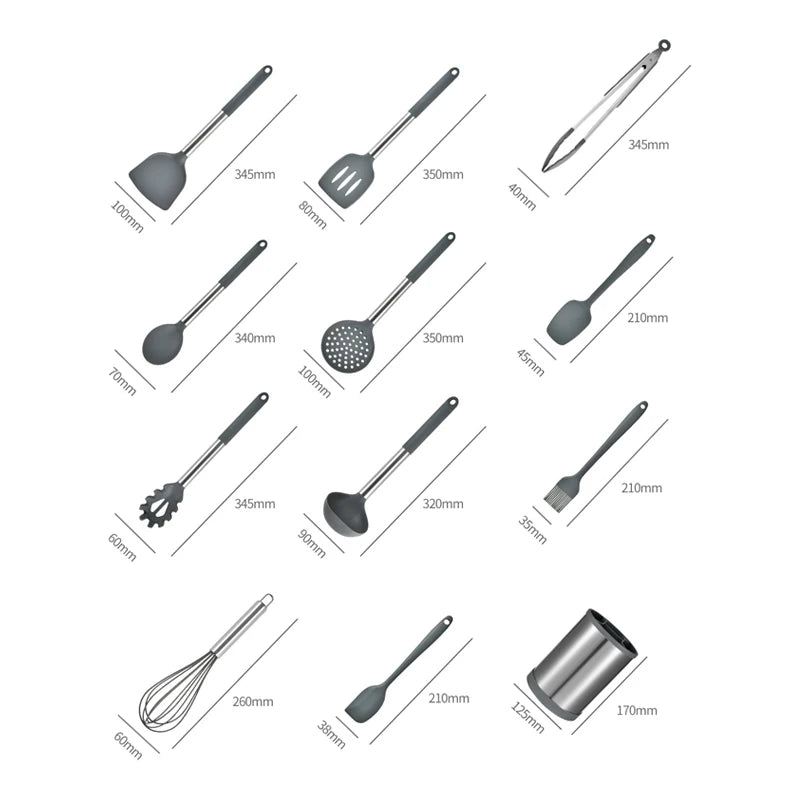 12-Piece Silicone Kitchen Utensil Set with 360° Rotating Holder – Heat Resistant, Space-Saving Design