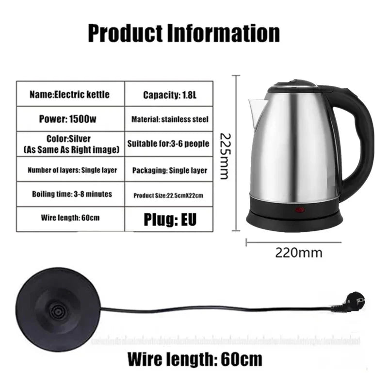 1.8L Electric Kettle – Stainless Steel | Fast Boil