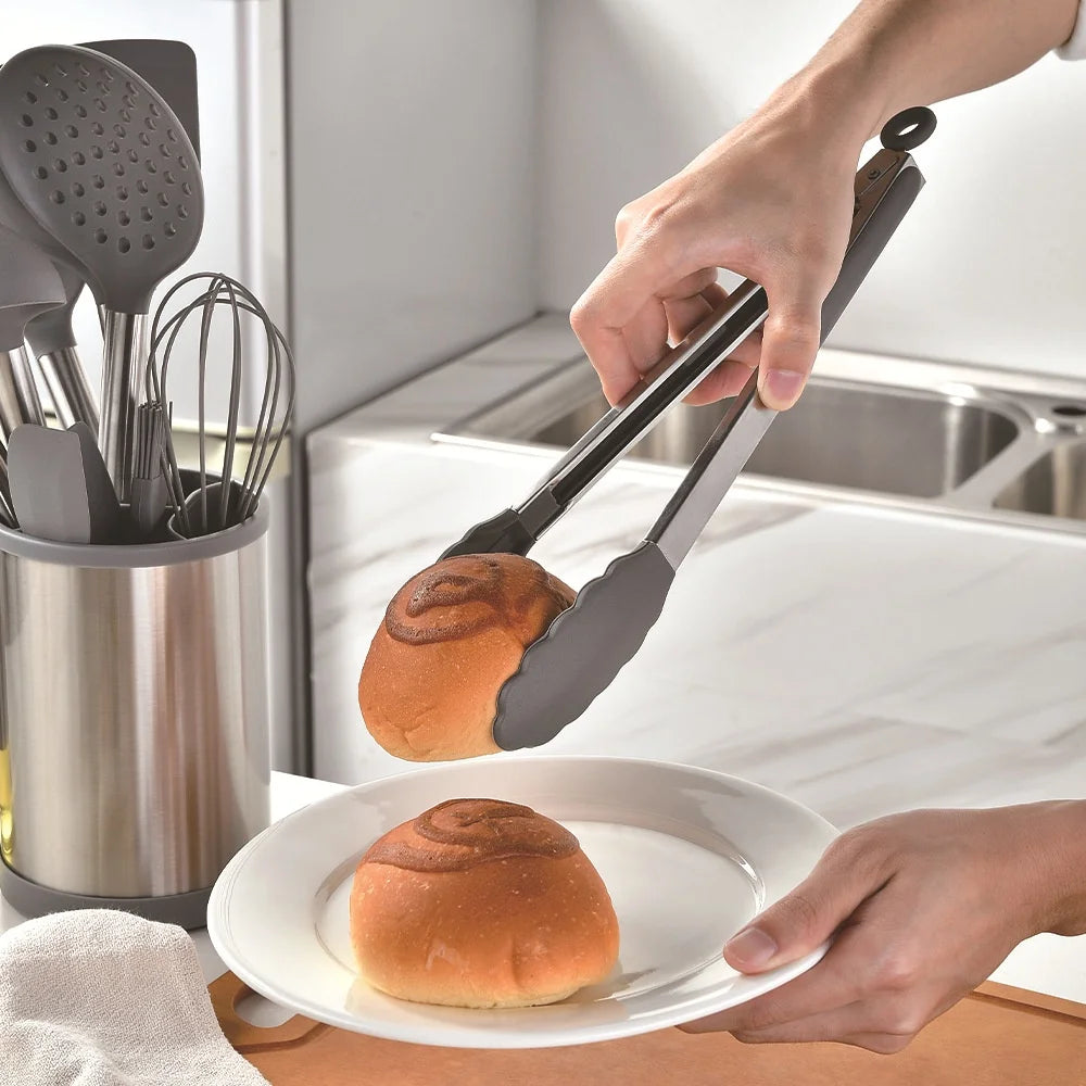 12-Piece Silicone Kitchen Utensil Set with 360° Rotating Holder – Heat Resistant, Space-Saving Design
